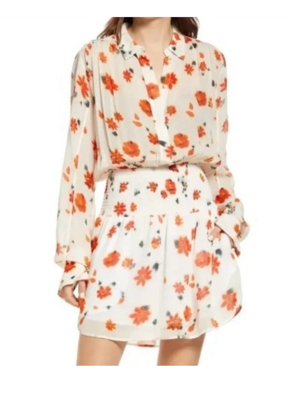 rag & bone Cream Mini Dress with Orange Floral Print